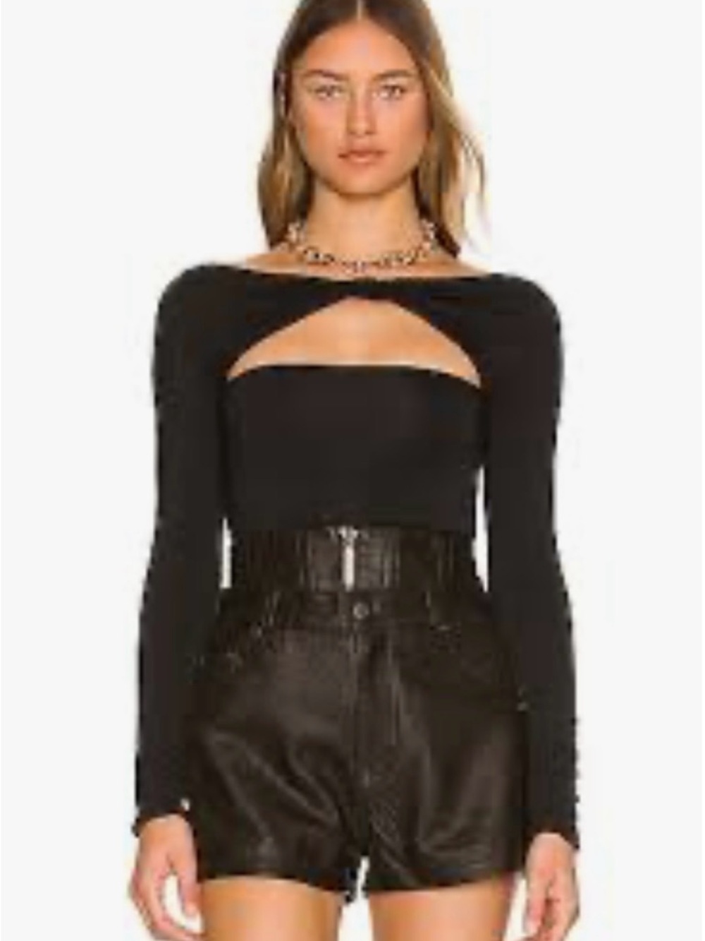 NWT Seroya Black Long-Sleeve Cutout Top with Front Keyhole